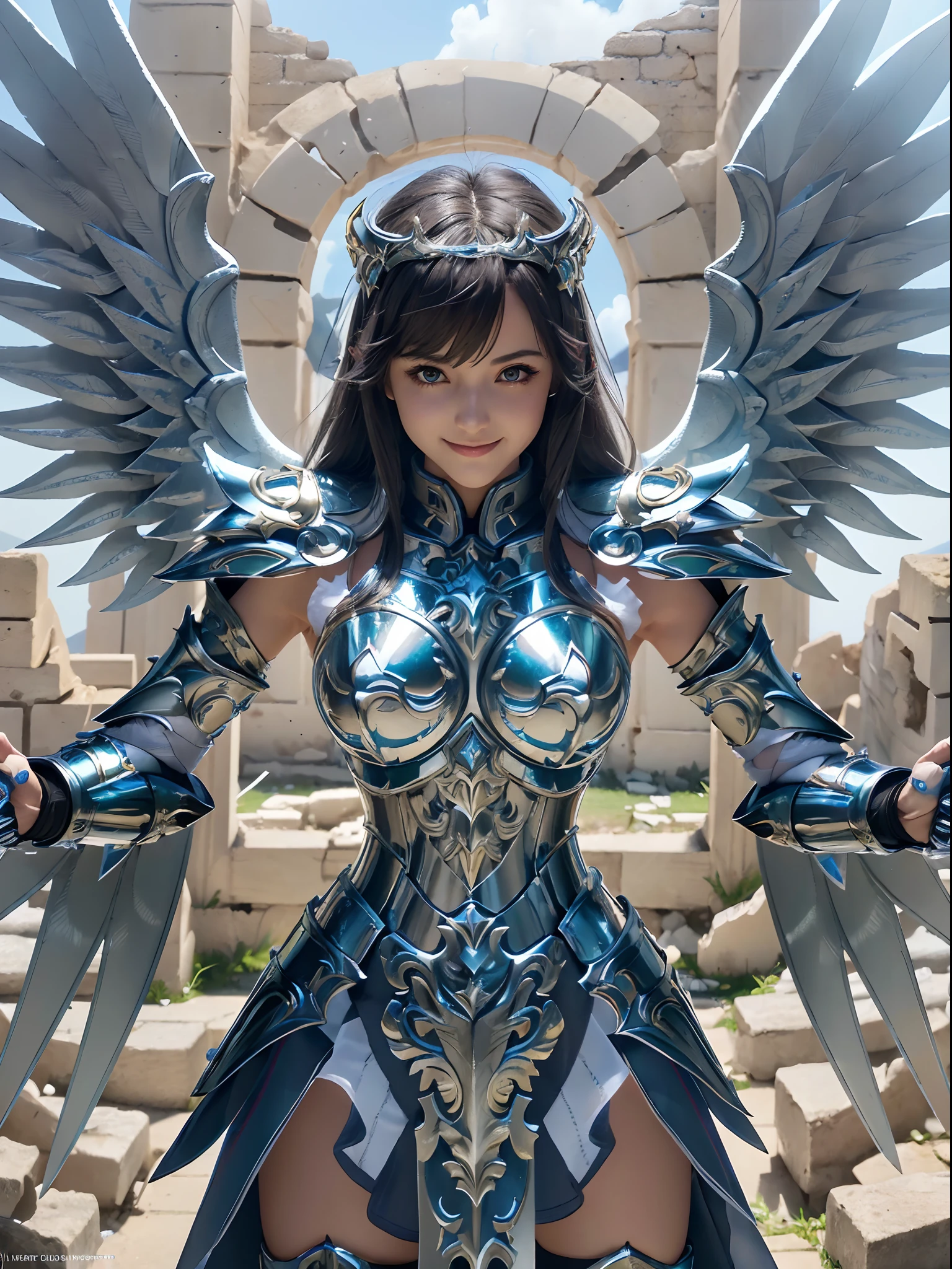 design, interrior, interriordesign saint_cloth, divine_armor
Masterpiece, best quality, (highly detailed raw photo:1.2), 8k render in octane, volumetric lighting, volumetric shadows  a portrait of a woman, (armor reflexions:1.2), smiling, wings
((realistic highly detailed greece ruins background))