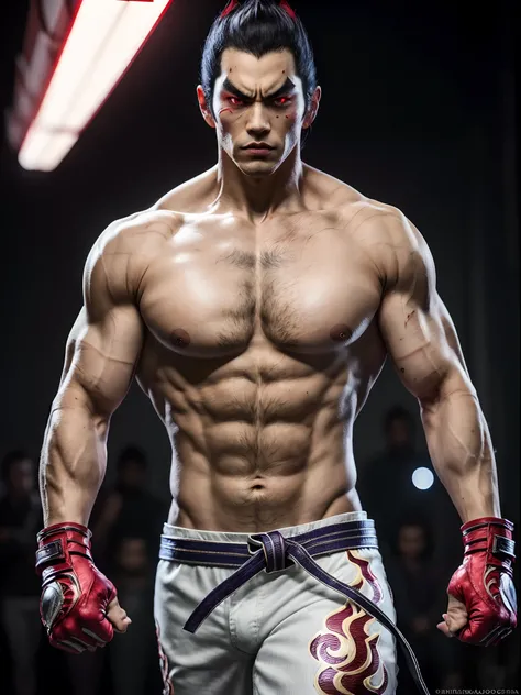 Kazuya Nishima as a male from tekken, big clevage, pointy hair, battle ...