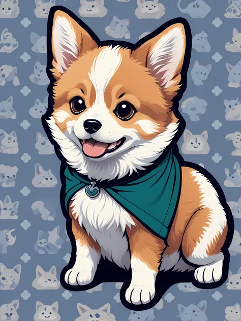 sticker style, anime style, tchibi, 1 corgi, cute corgi avatar, geometric pattern background