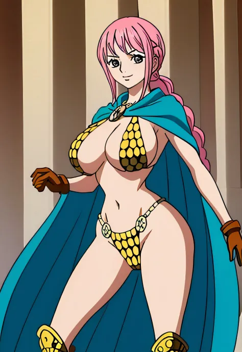 (masterpiece:1.2), best quality, a girl, armorRe, large breasts, pink hair, hip focus, pantyshot, standing, cape
