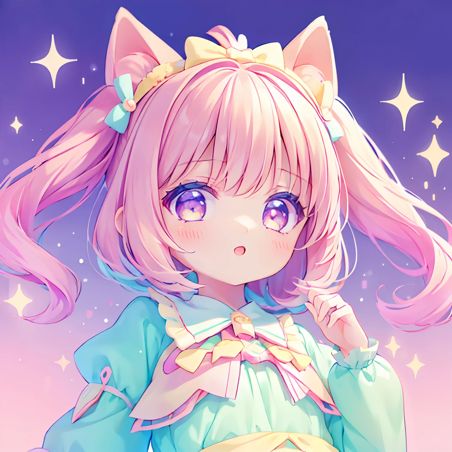 (1girl), idol, closeup, eyes, kawaiitech, kawaii, cute, pastel colors, best quality, happy, deep background