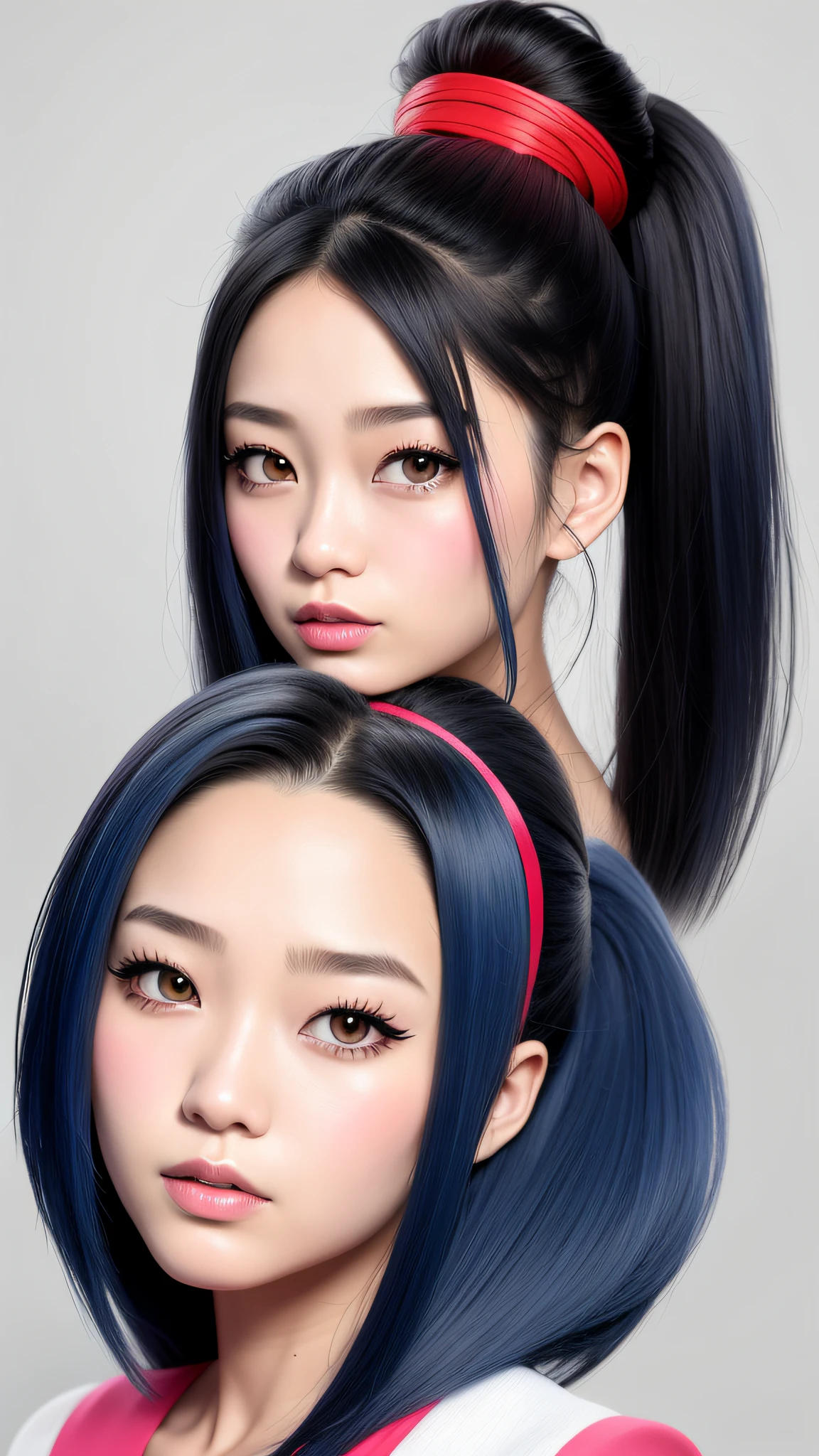 Two women with long hair and ponytails are posing for a picture - SeaArt AI