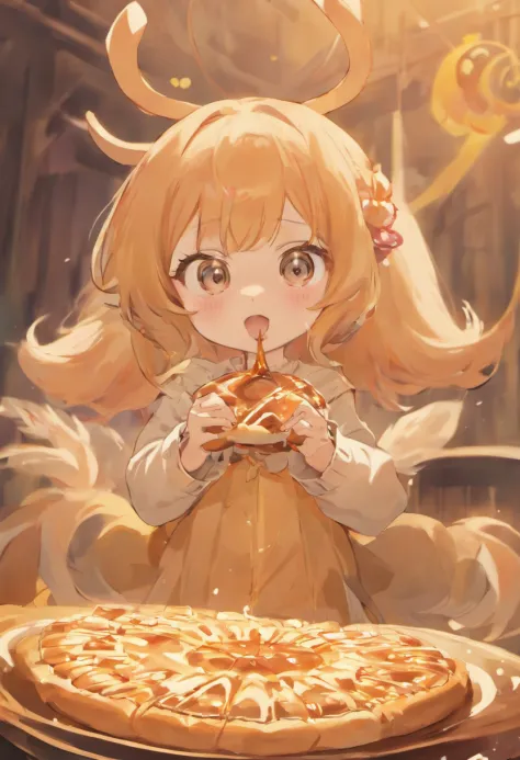 A baby deer, in anime format, absolutely adorable, eating a cinnamon roll.
