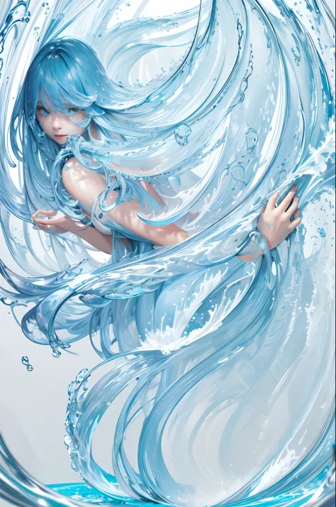 (masterpiece, best quality, high quality, highres, ultra-detailed), 1girl,solo,light_blue_hair,liquid hair, long hair,floating h...