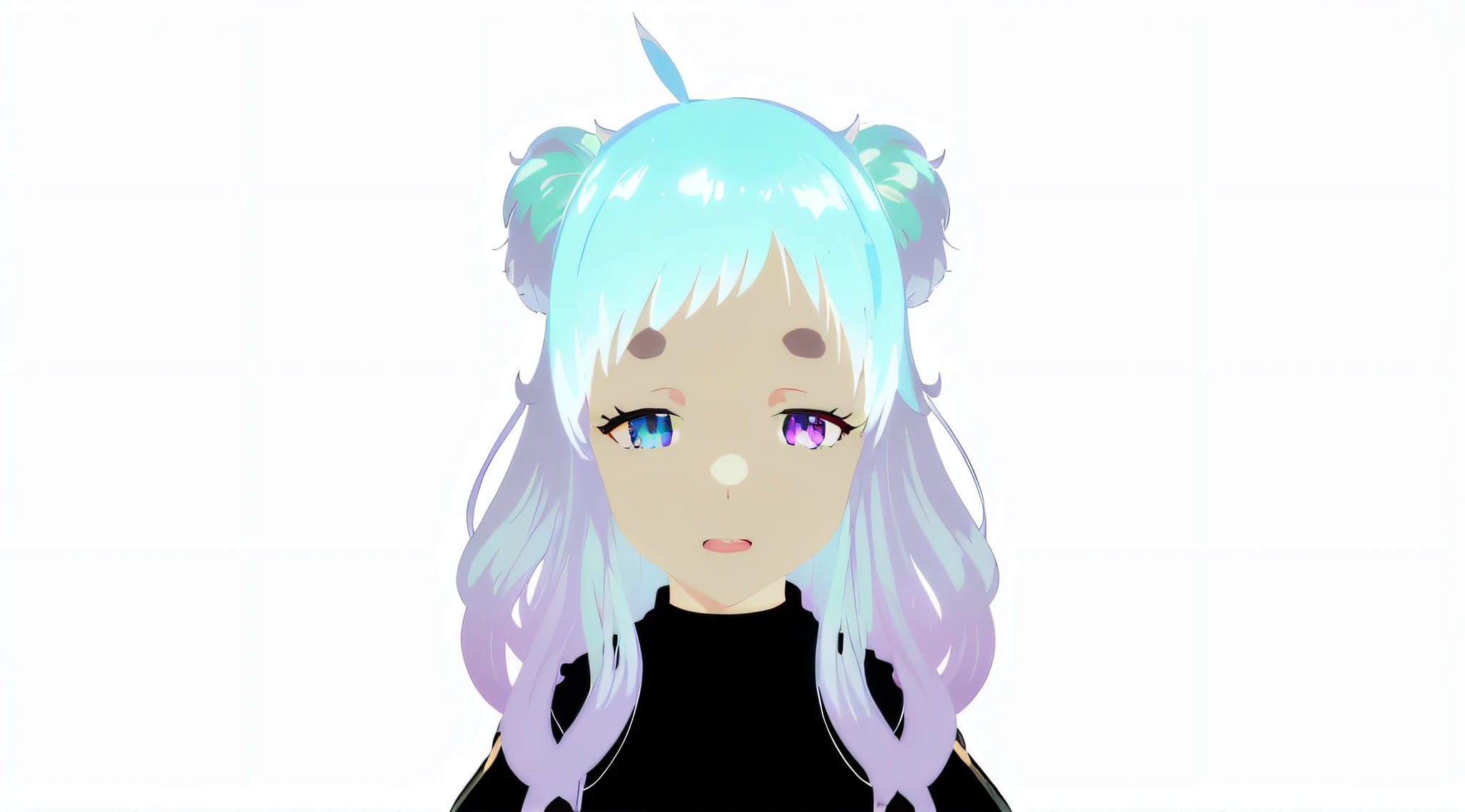 Anime girl with blue hair and purple eyes and a black top - SeaArt AI