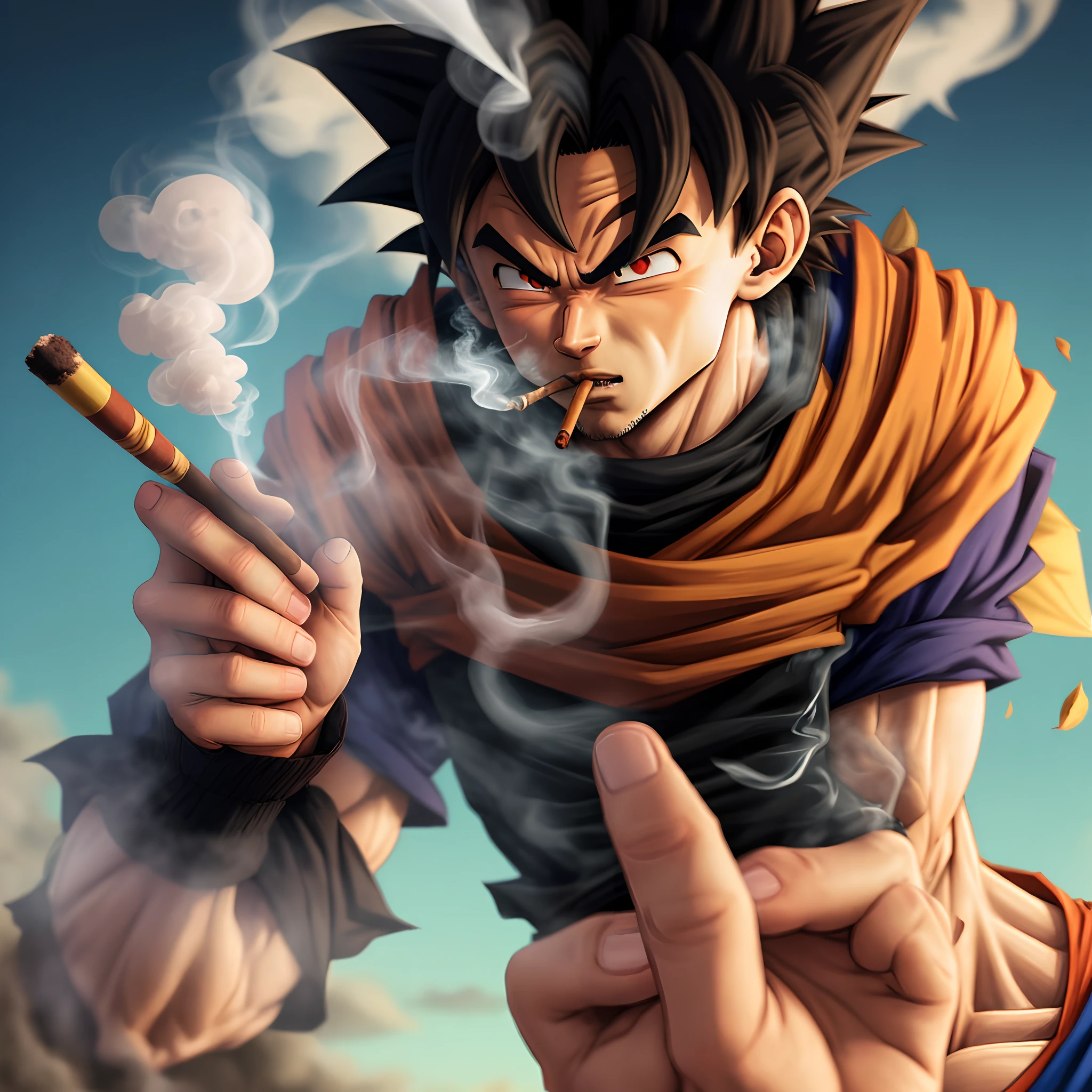 Dragon ball goku smoking a cigarette - SeaArt AI