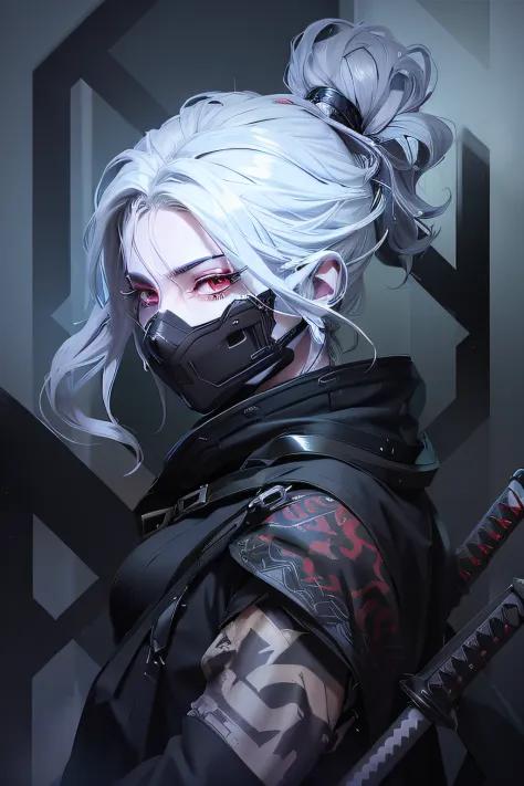 A closeup of a person wearing a mask and holding a baseball bat, Arte no estilo de Guweiz, arte digital do anime cyberpunk, samu...