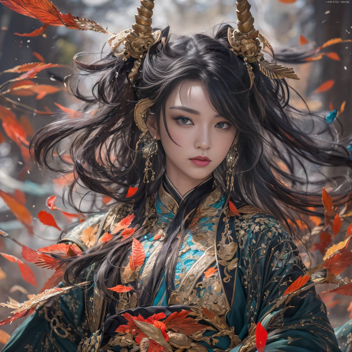 32KNSFW（tmasterpiece，k hd，hyper HD，16k）Flowing short hair，Backroom pond，zydink， a color，  Asian people （A unicorn）， （Silk scarf）， Combat posture， looking at viewert， Glossy black floating hair， Hanfu， Chinese clothes， longer sleeves， （abstract ink splash：1.2）， white backgrounid，Horse unicorn beast（realisticlying：1.4），Fallen leaves flutter，The background is pure， A high resolution， the detai NSFW， RAW photogr， Sharp Re， Nikon D850 Film Stock Photo by Jefferies Lee 4 Kodak Portra 400 Camera F1.6 shots, Rich colors, ultra-realistic vivid textures, Dramatic lighting, Unreal Engine Art Station Trend, cinestir 800，NSFW