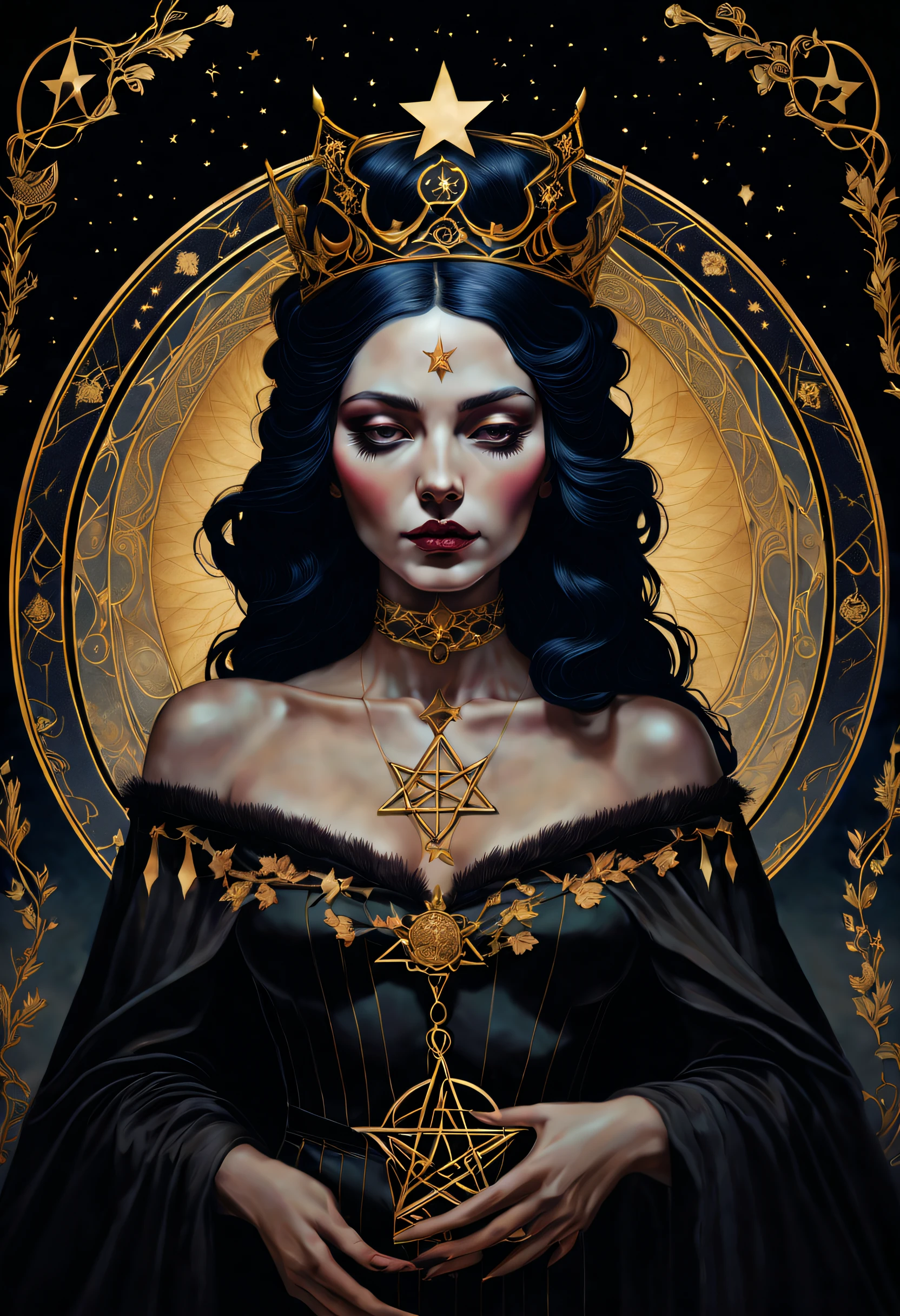 tarot card, chiaroscuro technique on sensual illustration of an queen ...