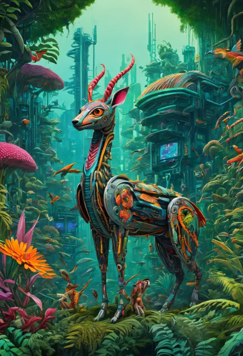 Future genetic engineering will incorporate living organisms into its work of art, Covered by fauna, flora. Alebrije, Masterpiec...