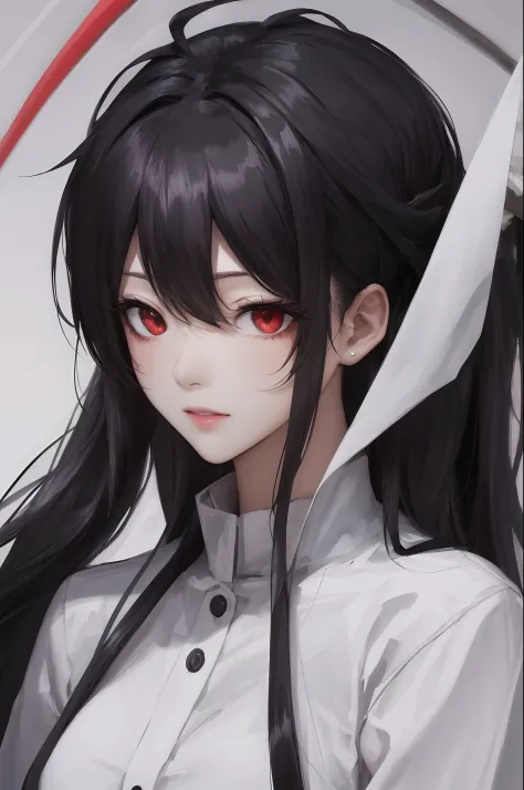 Black hair long straight red eyes Tsuri eyes