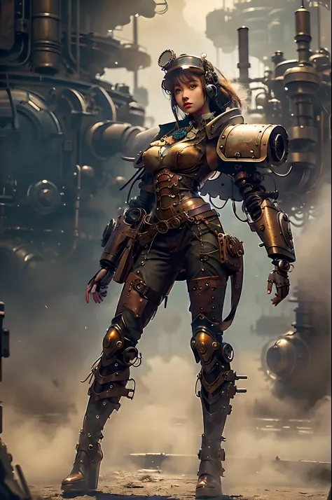 (masterpiece), (best quality), (perfect body), 1girl, steampunk, steampunk armor, mecha wings, cinematic light, full body