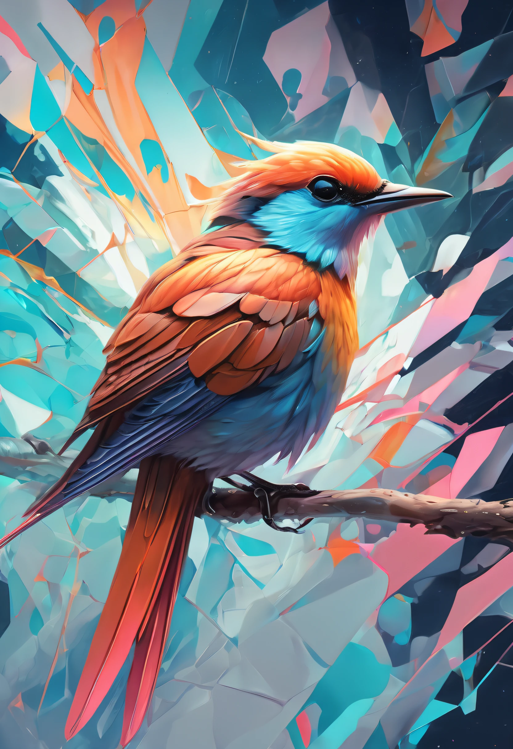 a bird in perfect geometrical harmony, intricate and hyperdetailed by Android Jones, Emily Kell, Rossdraws, Andree Wallin, Sung Choi, fluid ink and oil splash painting artistic fantasy art, album cover art, amazing depth, perfect ratio, hdr, 8k resolution, perfect balanced styles, intense light, muted colors,hyperdetailed masterwork by head of prompt engineering