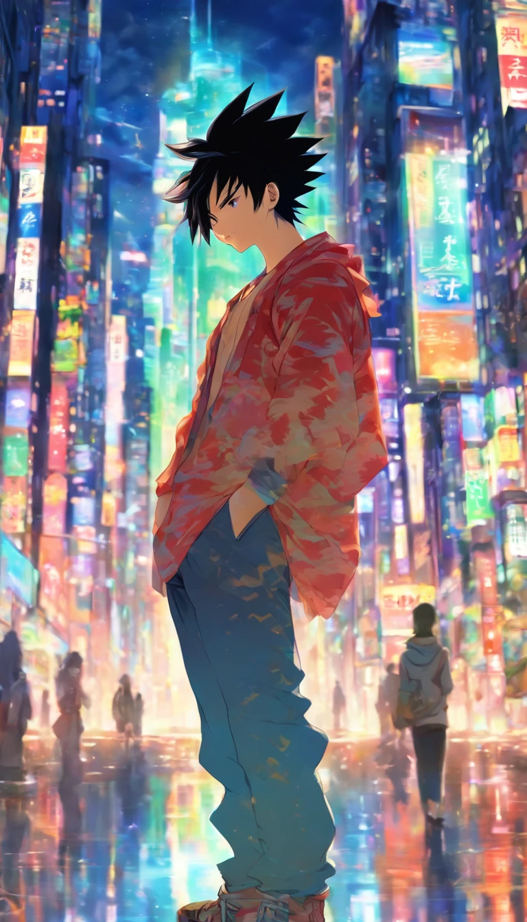 Megumi Fushiguro Young man standing on street corner, Facing a huge city,  There is a hint