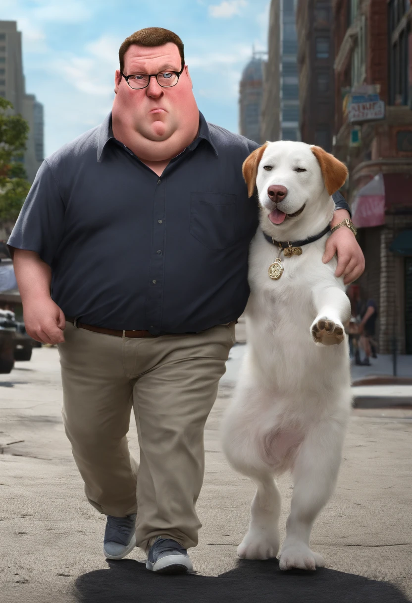 Arafed man walking with a dog on a city street - SeaArt AI