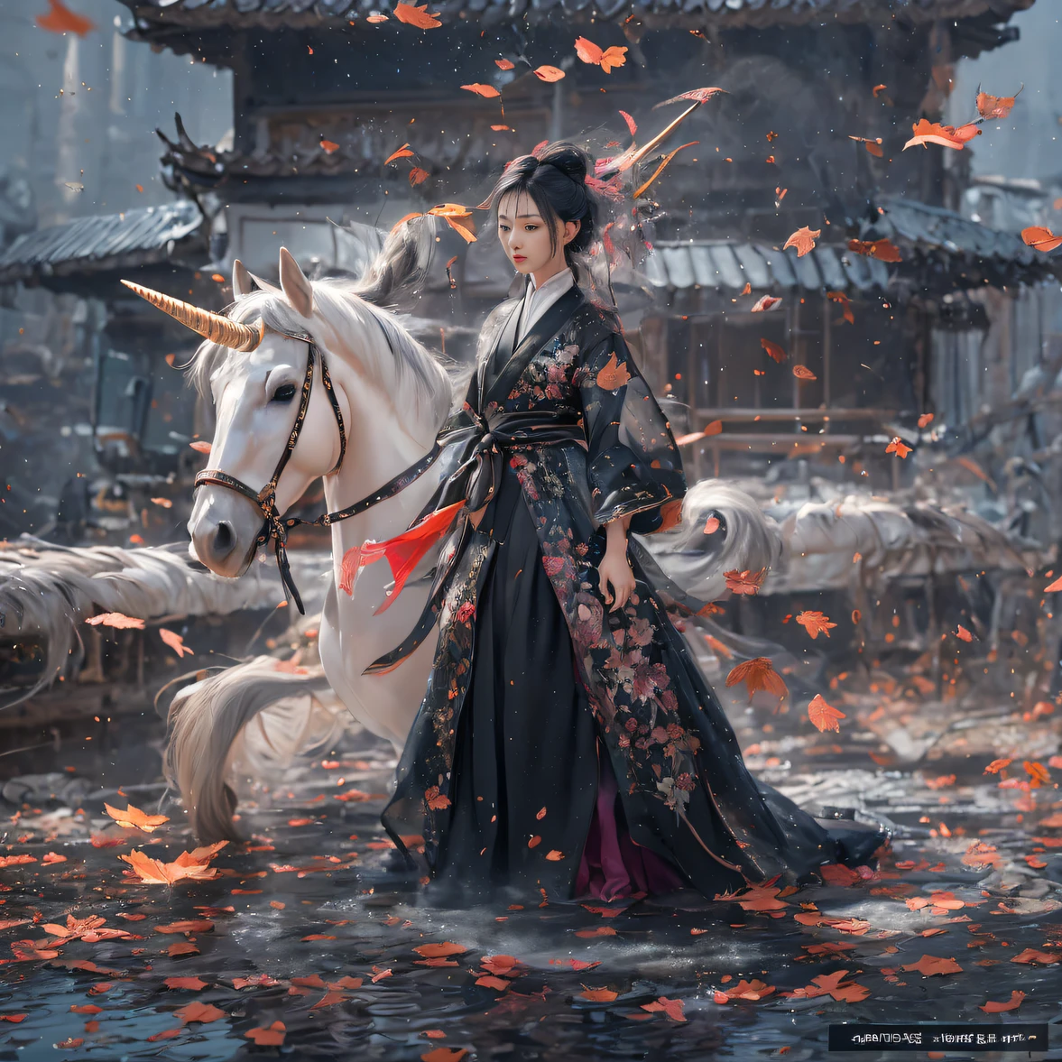 32KNSFW（tmasterpiece，k hd，hyper HD，NSFW）Flowing short hair，Backroom pond，zydink， a color，  Asian people （A unicorn）， （Silk scarf）， Combat posture， looking at viewert， Shiny black floating hair， Hanfu， Chinese clothes， longer sleeves， （abstract ink splash：1.2）， Afternoon background，Horse unicorn beast（realisticlying：1.4），Fallen leaves flutter，The background is pure， A high resolution， Detai National Natural Science Foundation， RAW photogr NSFW， Sharp Re， Nikon D850 Film Stock Photo by Jefferies Lee 4 Kodak Portra 400 Camera F1.6 shots, Rich colors, ultra-realistic vivid textures, Dramatic lighting, Unreal Engine Art Station Trend, cinestir 800，NSFW