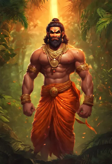 LORD HANUMAN ,a 35 years old man who has a face of a monkey, has a long tail as a monkey, proper super detailed eyes, proper super detailed hands, proper super detailed legs, An Indian god, Lord Hanuman, face of a monkey , moderate stature, has a big tail,...