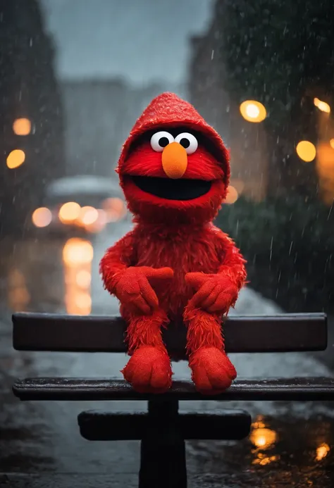 Elmo who is a red puppet with a orange nose is wearing a hoodie in the ...