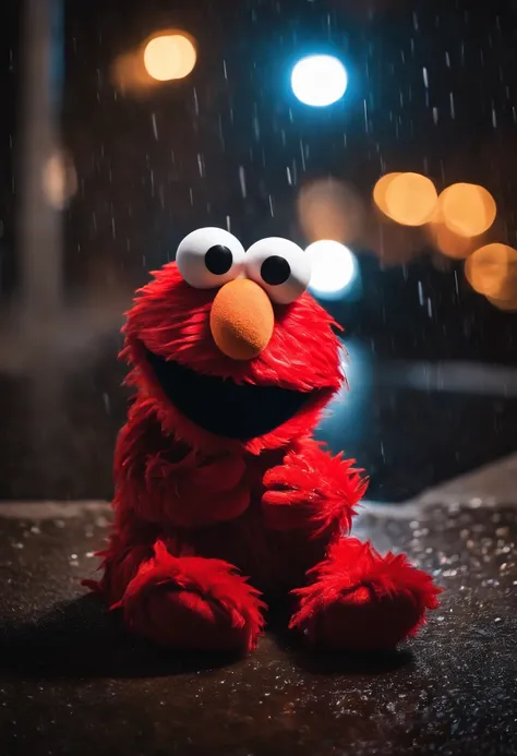 Elmo who is a red puppet with a orange nose is wearing a black hoodie ...