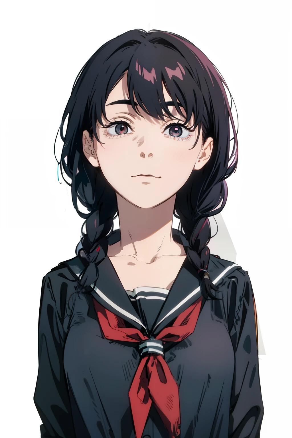 Anime girl with long black hair and red tie - SeaArt AI