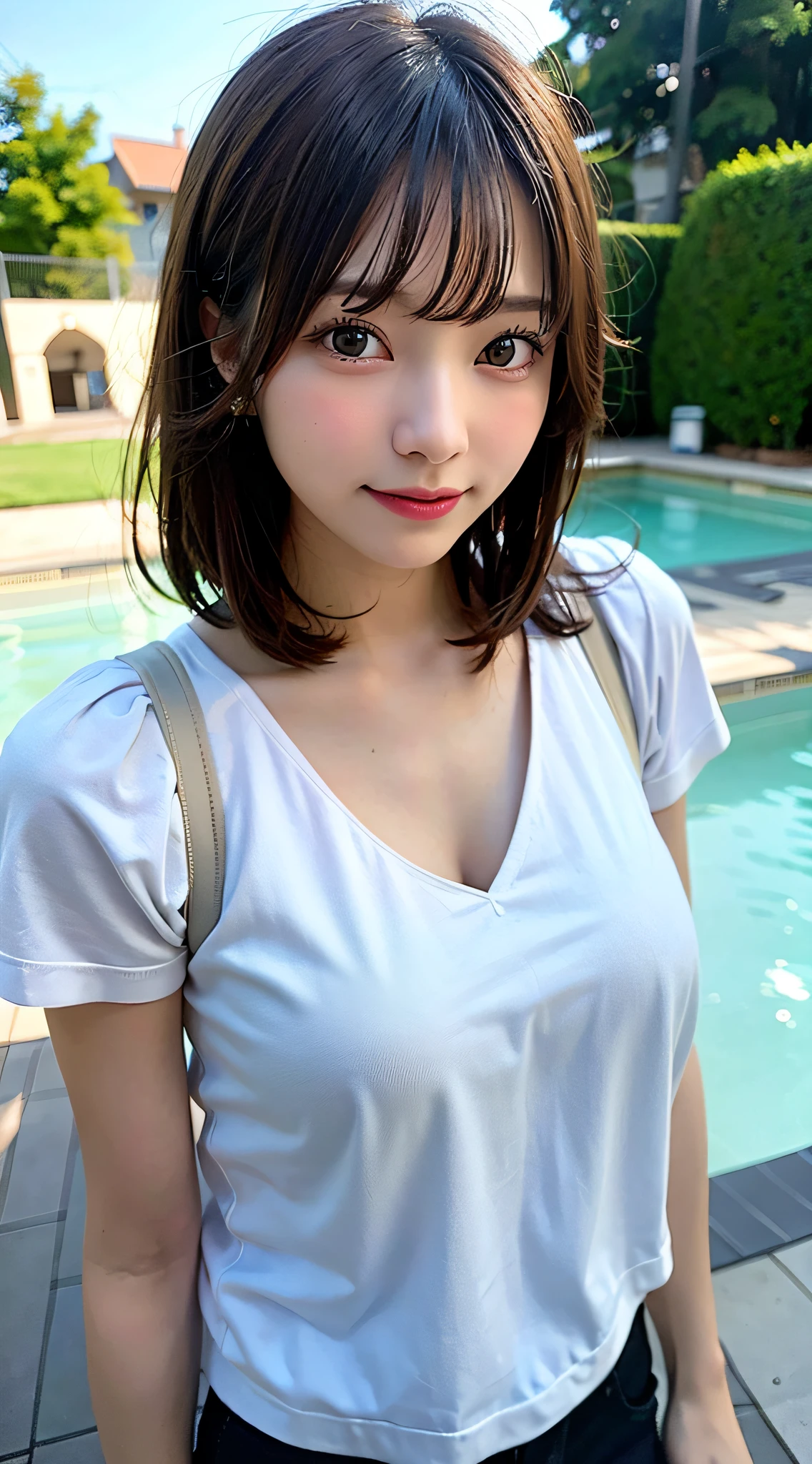 (8K, Raw photo:1.2), Detailed face and eyes,Best Quality, 超A high resolution, Highly detailed ,intricate detailes ,masutepiece ,Cute Girl , Soft cinematic light, Hyper-detailing,Sharp Focus, High quality, Blonde hair, bob cuts,  out, Get wet in the rain, Rain, Clothes get wet, hair gets wet, sodden