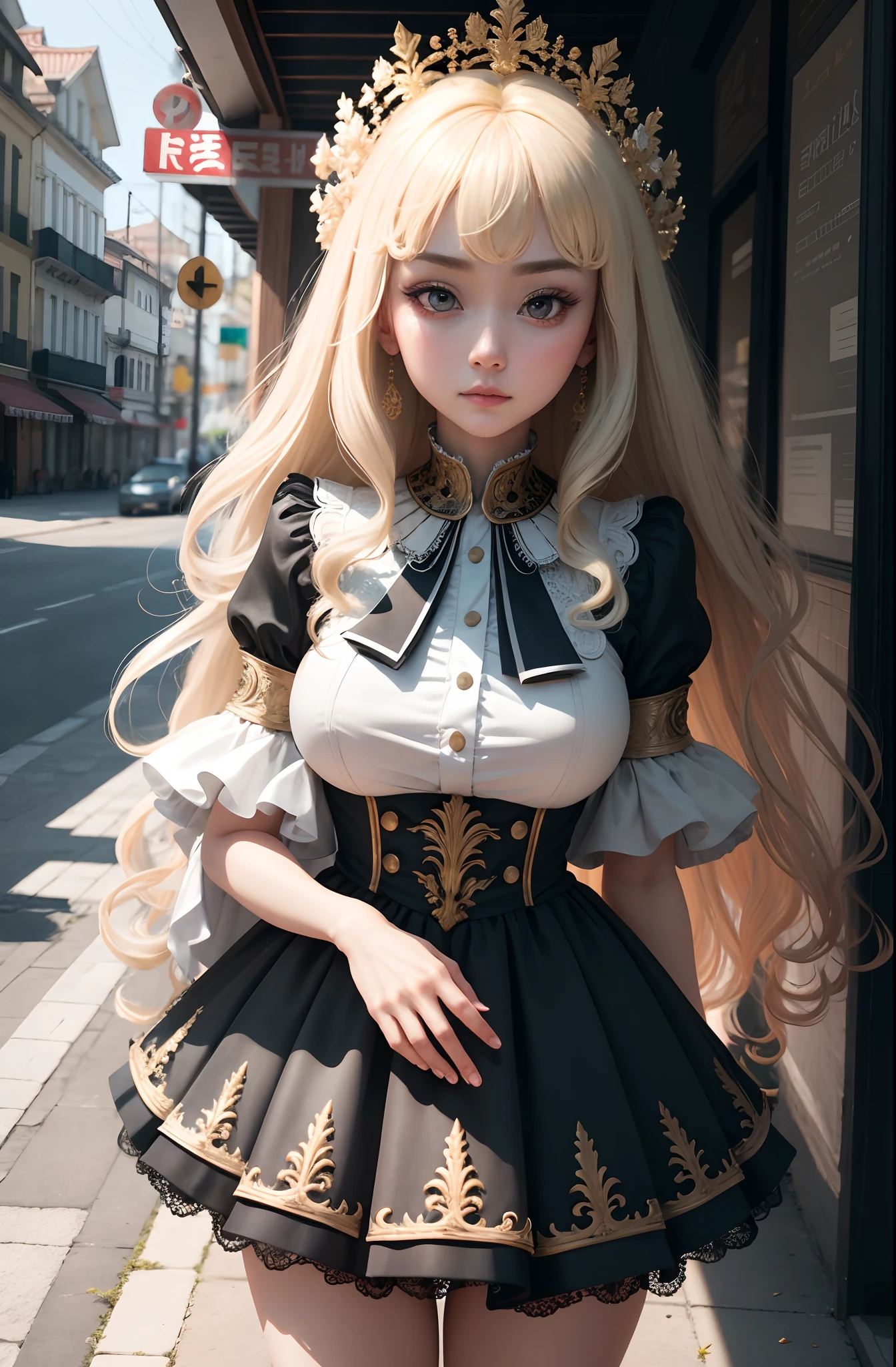 （（high high quality，tmasterpiece：1.4））， 1girll，(Big Eyes 1.6) （（ellegance， A majestic， big breasts beautiful， Korea， The upper part of the body， street clothing：1.4， Nice face， mid day， Street background：1.2））， absurderes， high detal， iintricate， intricately details， tack sharp focus， screen space reflextions， RTX， edge lit， rim-light， edge lit， edge lit， edge lit， best illuminate， 8K， k hd， Full-HD， hyper HD， Hyper-Resolution， Mega Pixel， Flushed， lumen reflection， TXAA， denoised， Shaders， Post-processing， postproduction， Crazy detail and sophistication， hypermaximalistic，hyper realisitc，Hyper-detailing