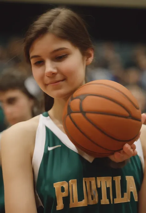 Arafed girl holding a basketball in front of her face - SeaArt AI