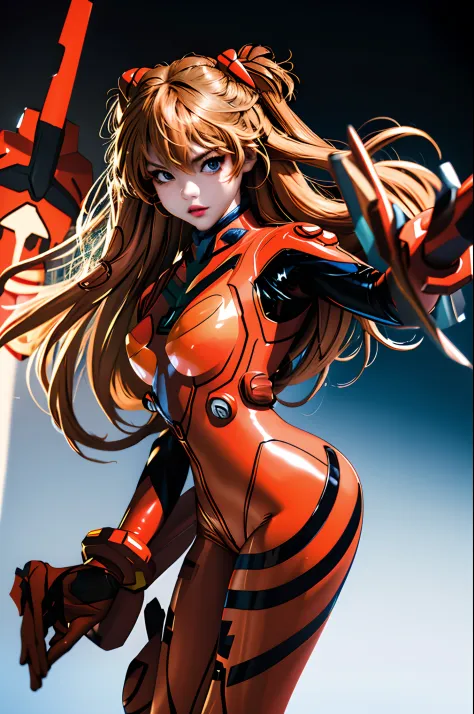 (Masterpiece, Best quality), 1girll, Beautiful face,  Asuka cosplay costume, cosplay, Manteau, tightsuit, hair adornments,