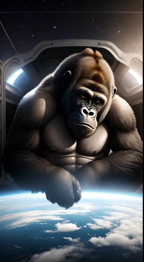 Realistic gorilla with space in the background