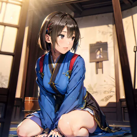 girl with, (((length hair))), sitting on, sideshot, (skysky:1.3), (​masterpiece, top-quality, near and far law, depth of fields:...