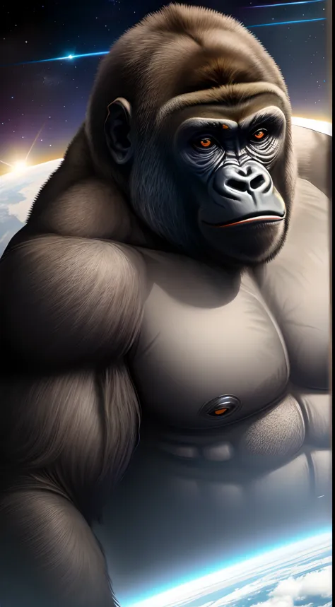 Realistic gorilla with space in the background