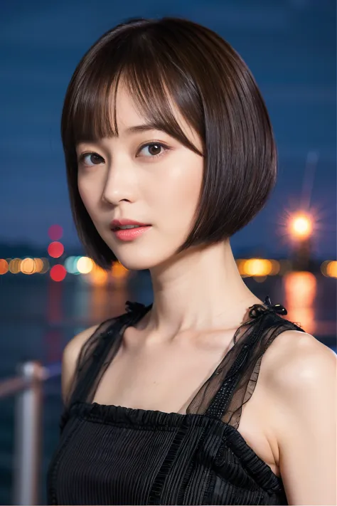 39
(Shorthair:1.23), (a 25yo woman), (A hyper-realistic), (masutepiece), (8KUHD), Being in the harbor at night
