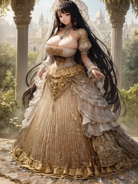 ((anime artstyle)),(Masterpiece),(Best Quality), (Super Detail),(Highly Detailed CG Unity 8k wallpaper),((Very Delicate and Beautiful)),1 lady,((full body portrait)),((standing in garden)),((solo)),(((1 princess in gorgeous embroidery and jeweled extremely...