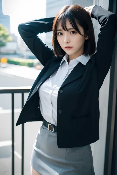 (masutepiece:1.2),High quality,vivd colour,flat-colors,Deep Depth Of Field,Lens Flare,1 girl,Black hair,eyecontact,Suit,Collared...