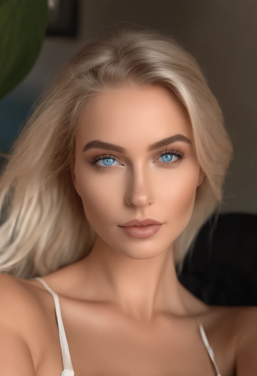 A woman with blonde hair and blue eyes posing for a picture - SeaArt AI