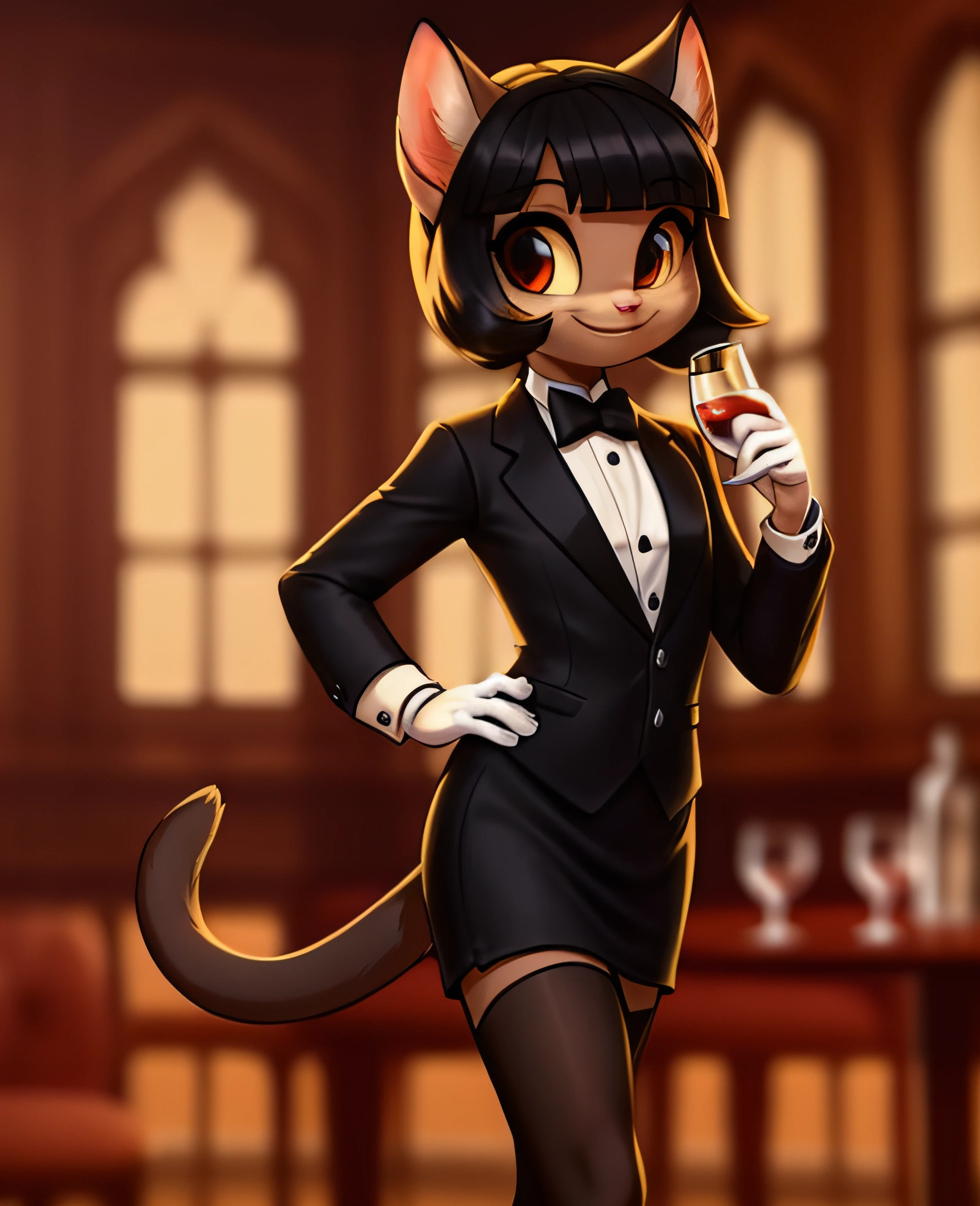 Anime character dressed in a tuxedo and holding a glass of wine - SeaArt AI