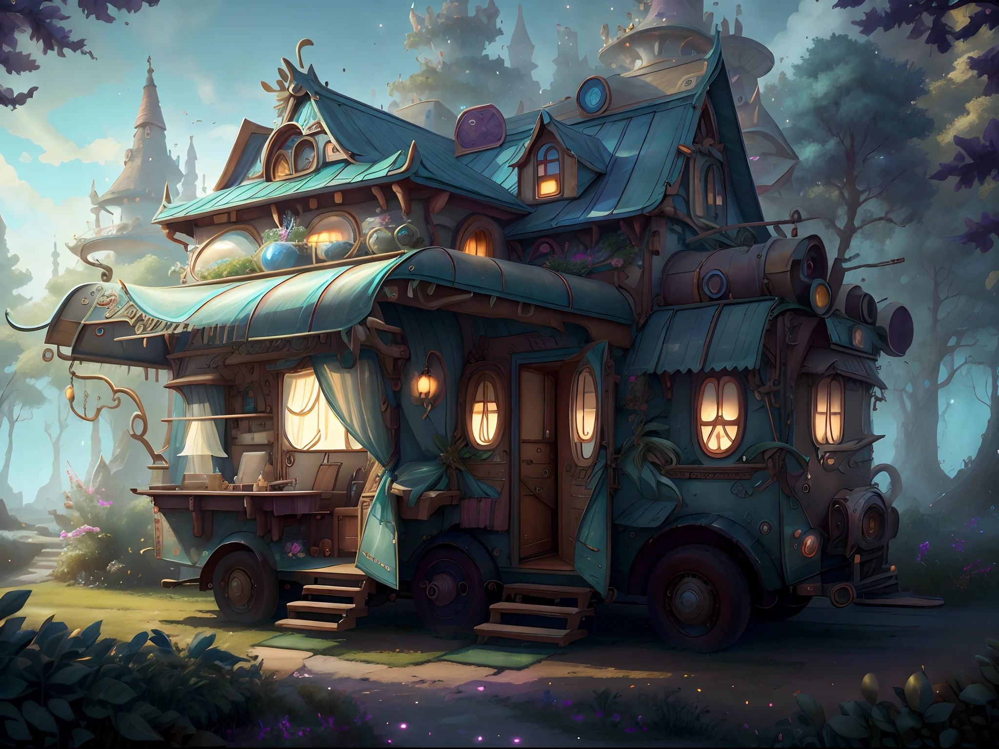 In the wizarding world，The Magic RV is a unique shape that combines magical elements with sci-fi style。They provide a comfortable living environment，It can also meet the needs of action and adventure。Let's analyze the appearance and style of the magic RV step by step，And explore details that may otherwise be overlooked。 exterior design： The exterior design of the Magic RV is extremely creative and imaginative。Above all，It has a streamlined body shape，Different from traditional motorhomes。The body surface is covered with smooth and shiny magic material，It emits a faint magical glow。These materials allow the motorhome to reduce air resistance while driving，Improve fuel efficiency。Additionally，Magic materials also have the ability to heal themselves，Able to repair minor injuries on their own。 Windows and lights： The windows of the Magic RV are made of special materials，With transparency adjustment function。By adjusting the magic energy，Passengers can switch the transparency of the windows at will，From fully transparent to absolutely opaque，Implement privacy protection。Additionally，Magic screen technology is incorporated into the windows，Virtual scenes can be projected onto windows，Give passengers an immersive feeling。 RV living space： Go inside the RV，You will be blown away by the spacious and luxurious living space。The Magic RV is designed with an intelligent layout，Features a multifunctional area。The living room area comes with comfortable sofas and a TV wall，Passengers can relax in it。The kitchen area features a state-of-the-art magic stove and fridge，It can meet all kinds of gastronomic needs。The bedroom area is equipped with a magic bed，The hardness and shape can be adjusted according to personal preferences，Ensure good sleep quality。 Powertrain with special features： The power system of the Magic RV is powered by Magic Crystals。These crystals have powerful energy storage and conversion capabilities，A long-lasting and reliable source of power for motorhomes。Additi