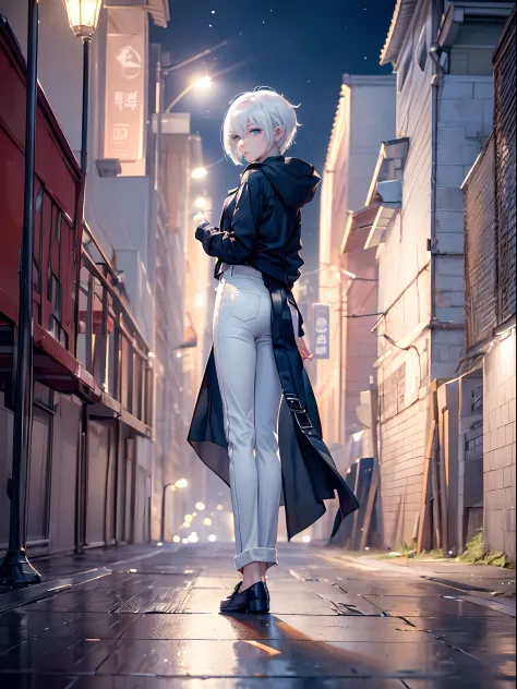 ((4K works))、​masterpiece、(top-quality)、One Beautiful Girl、Slim body、tall、((Black Y-shirt and white pants、Charming street style)...