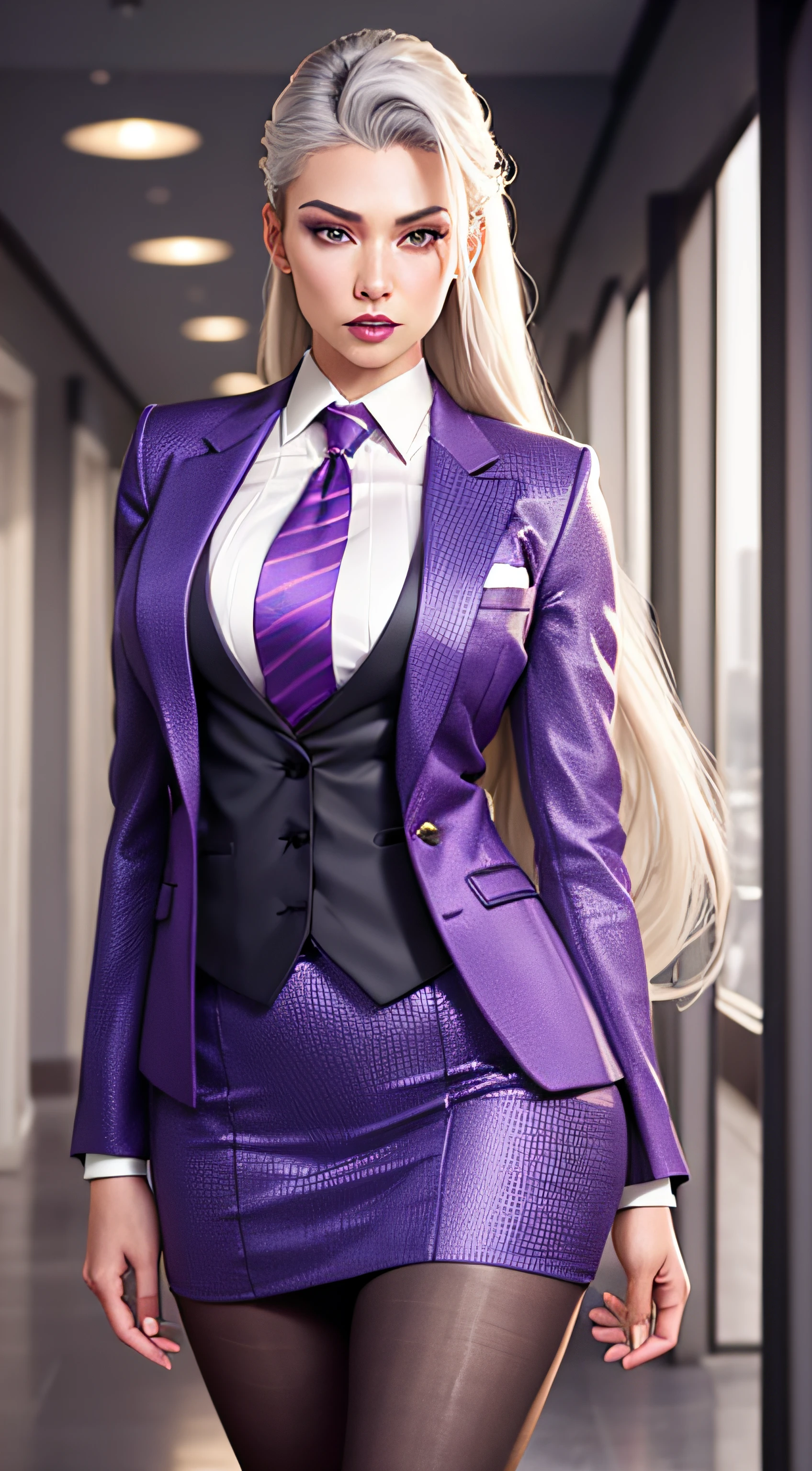 1 woman, SFW, perfect lighting, seios grandes,
gray hair
Sindel's Hair
long hair pulled back
Long, straight hair back
multicolored hair
Sindel, 8k, perfect hands,((obra-prima)), purple skirt suit, suit and tie, (((three-piece suit))), silk dress shirt, shirt and tie, striped necktie, ((blazer)), ((suit jacket)), open jacket, ((waistcoat)), bodycon miniskirt, tights, pocket square, tie clip, | |
microvestido, MILF,