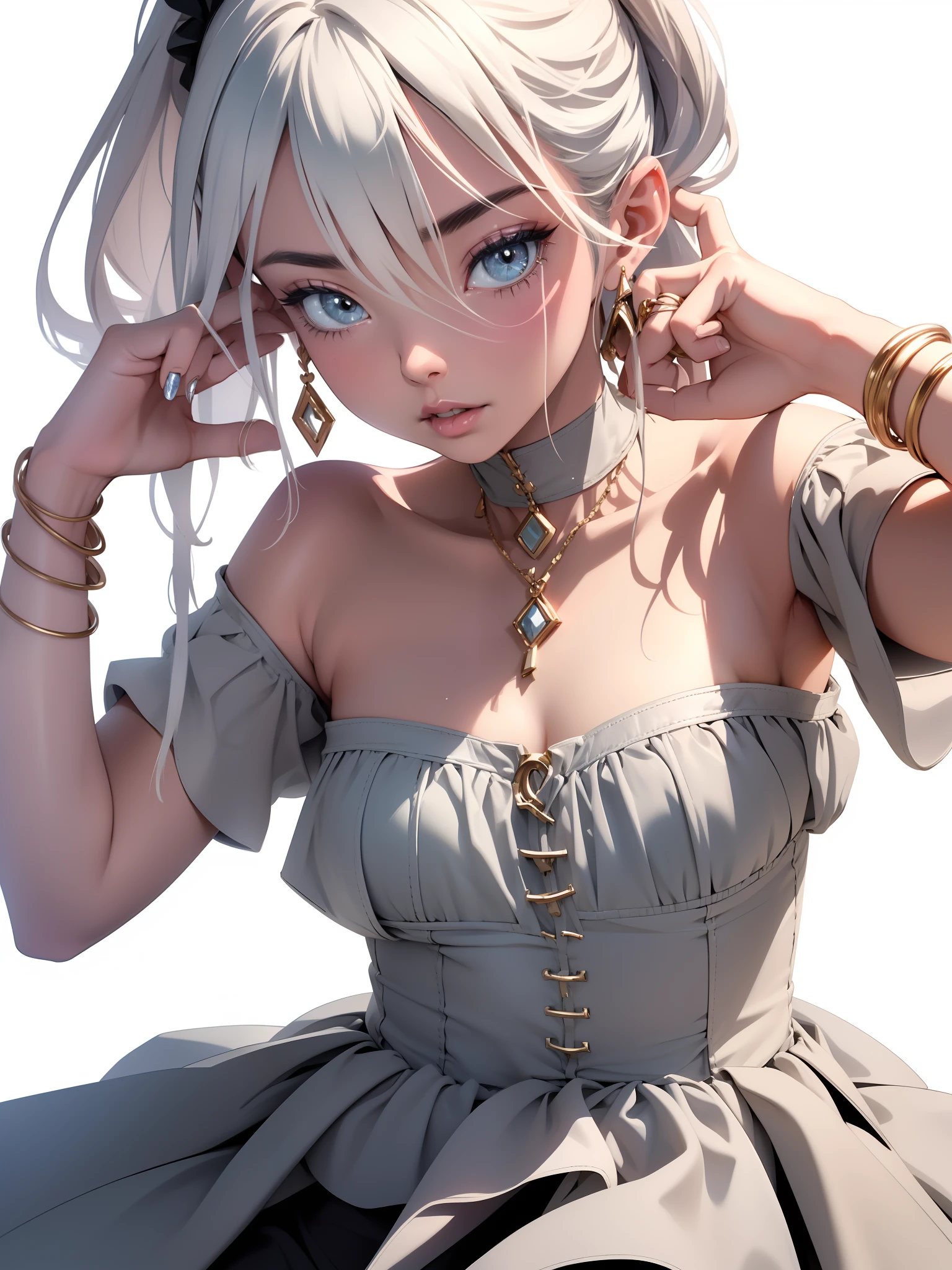 Cute fantasy character, Detailed, realisti, symmetric, Soft pastel colours, (8k), trend on artstation, A  girl, makeup, mascara, The lips are soft or colored, plain black background, minimalism, monotonous, Simple color palettes, puro, Clear design, Flowing silhouettes, skirts, skirts, Simple dresses, Sbikini, asymmetric, geometric, Elegant and luxurious materials and design, simple, Minimum accessories, Necklaces and thin rings made of silver or gold, Simple bracelets, Distinctive design, Simple silhouettes, Simple and sophisticated style, elegance, minimalism, High-quality materials, haute couture, Simplicity and sophistication,