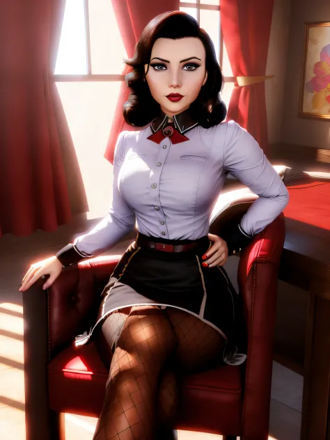 elizabeth comstock, (heroine uniform: 2), serious look, epic pose, heroic, red lipstick, (8k, raw photo, best quality, masterpie...