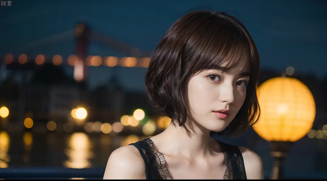 41
(Airy wavy short bob cut:1.23), (a 25yo woman), (A hyper-realistic), (Masterpiece), (8KUHD), Being in the harbor at night, me...