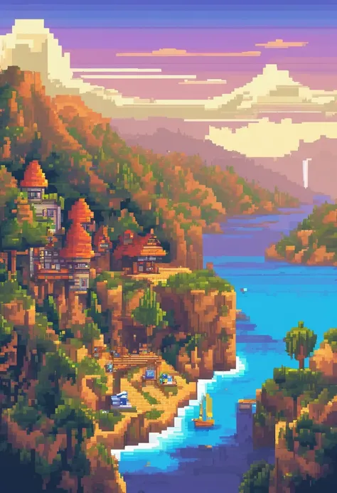 Pixel Art Tourist Destination Landscape. Noche. Fondo de pantalla 3D ...