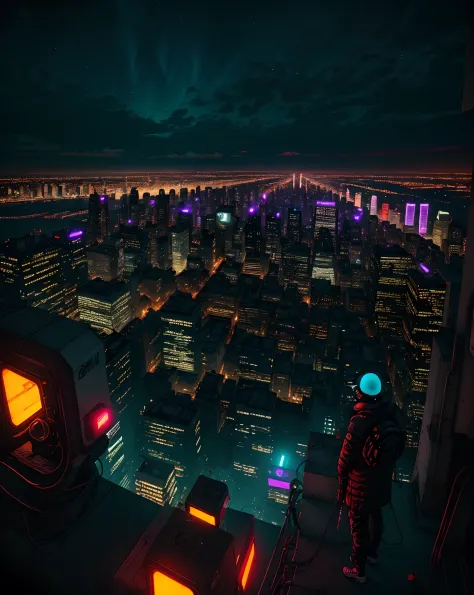 cyberpunked　metropolis　neon color　with light glowing　8K　Sateen　early evening　youtuber　colourfull　magnificent view　depth　overlook...