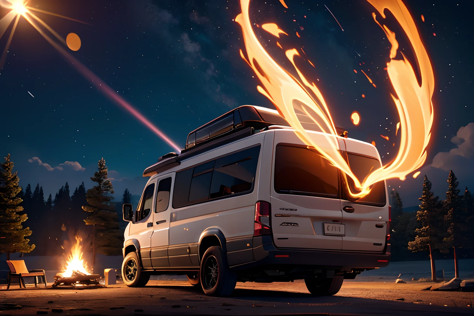 RV，An RV，Campervan,Solo,bonfires,Volumetric lighting BREAK（tmasterpiece：1.2），（best qualtiy），ultra - detailed，（dynamic compositions：1.4），detail-rich，plethora of colors，（Irridescent color：1.2），（with light glowing，Atmospheric lighting），Extremely detailed beauty, ridiculous, unbelievable Ridiculous,A high resolution, illustratio,NFFSW, unified,8K picture wallpaper,hentail realism，photoreali，（realisticlying，photograph realistic：1.37），（natta），