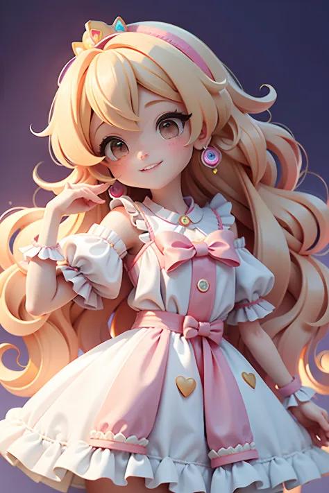 Loli menina anime(Princess Peach), usando luvas brancas, vestido colorido, bonito sorriso feliz rosto, Corar, , bonito uwu cara,...