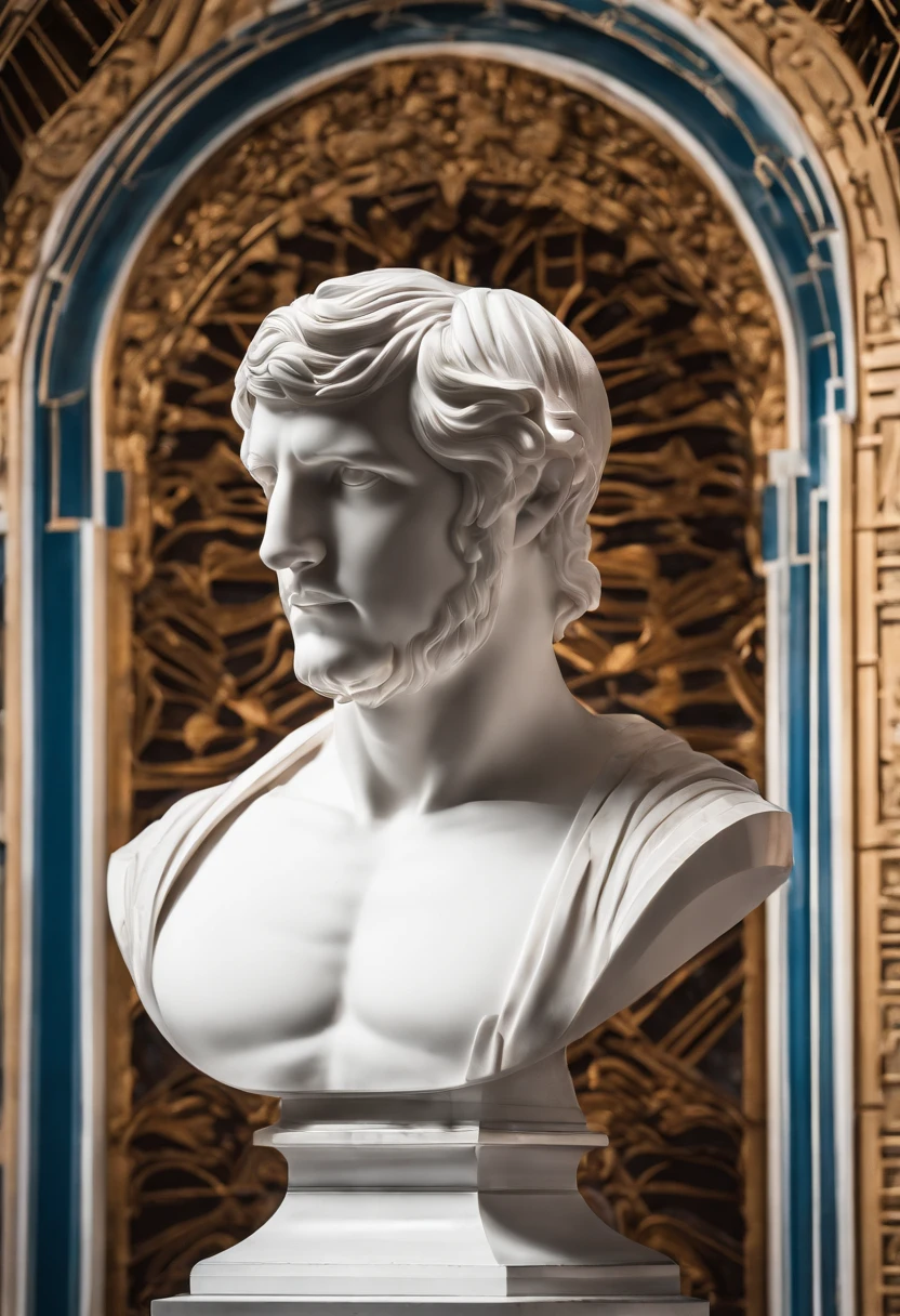 3D illustration featuring the white marble bust of a beautiful