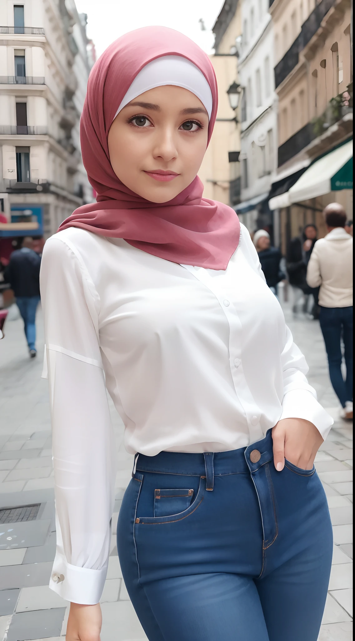 (Masterpiece, Best quality), beautiful woman, Detailed long-sleeved blouse, Wearing the hijab on the head, pantalon jeans moulant un cul parfait visage parfait, beau visage, Attirant, De grands yeux magnifiques, ouvrir bouche, contenu, Corps slim fit parfait, (outdoor), Rues de la ville, New York, couleurs vives, lui tourna le dos pour montrer ses fesses, se penche en avant, Turn your head towards the camera, regard coquin, cul parfait, montre son cul, (Masterpiece, Best quality), beautiful woman, Detailed long-sleeved blouse, Wearing the hijab on the head, pantalon jeans moulant un cul parfait visage parfait, beau visage, Attirant, De grands yeux magnifiques, ouvrir bouche, contenu, Corps slim fit parfait, (outdoor), Rues de la ville, New York, couleurs vives, lui tourna le dos pour montrer ses fesses, se penche en avant, Turn your head towards the camera, regard coquin, cul parfait