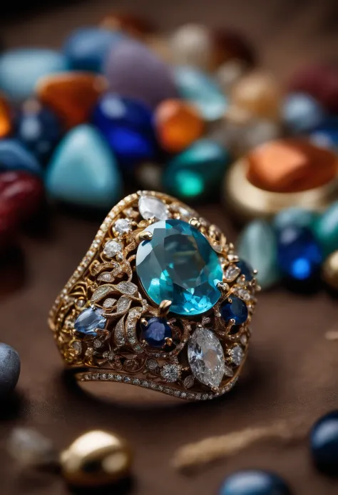 un design de bijoux, Caribbean Themed Ring, precious stones & Diamants, luxe, Closeup,