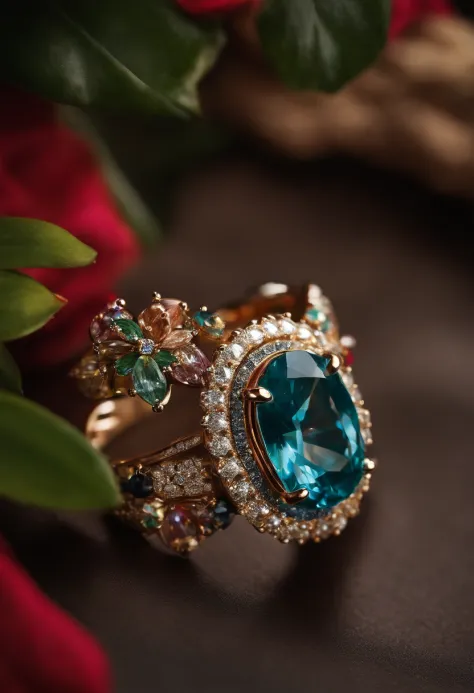 un design de bijoux, Caribbean Themed Ring, precious stones & Diamants, luxe, flore, martinique